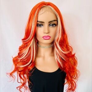 Elevate Your Style with this Vibrant Orange Blonde Premium Fiber Lace Front Wig